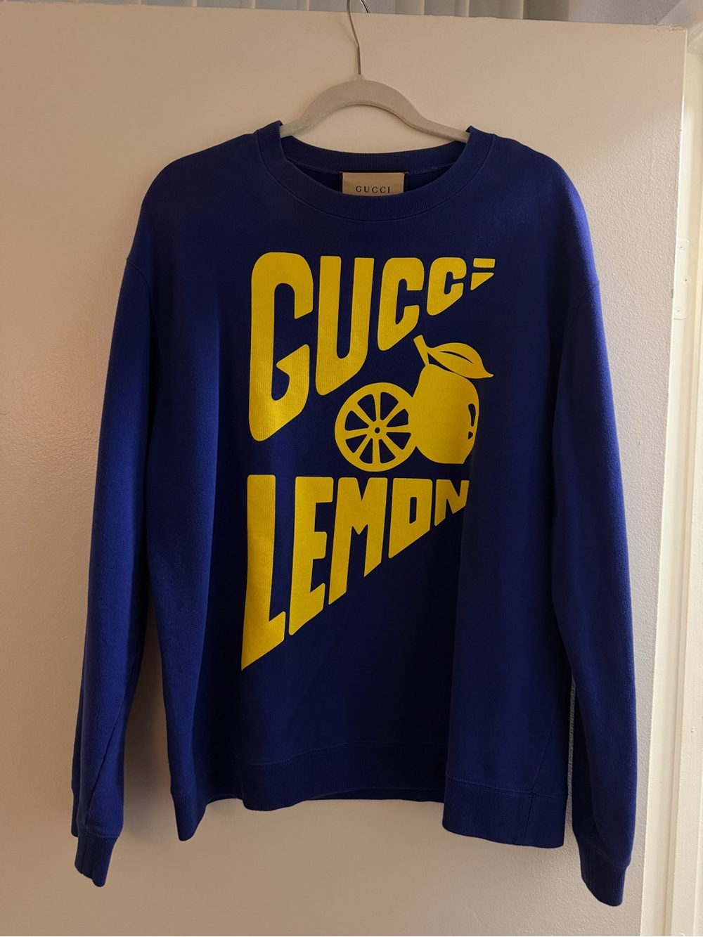 Gucci Royal Blue Crewneck with Yellow 'Gucci Lemon' Graphic